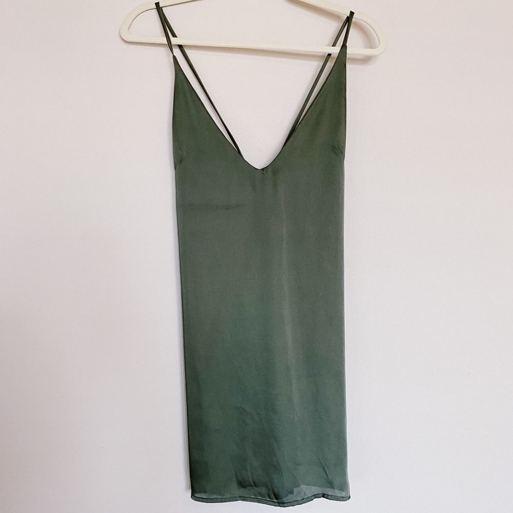 Olive Green Silky Mini Slip Dress